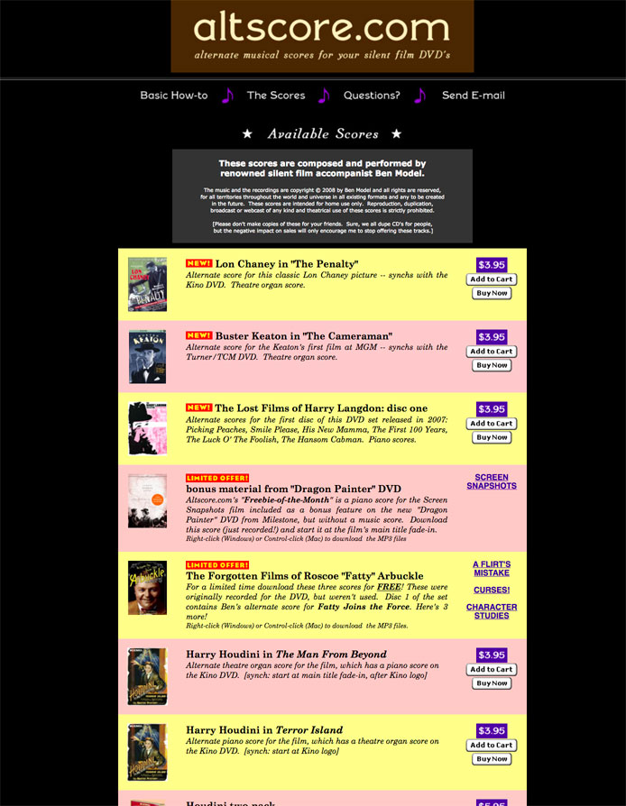 silent movie scores Ben model