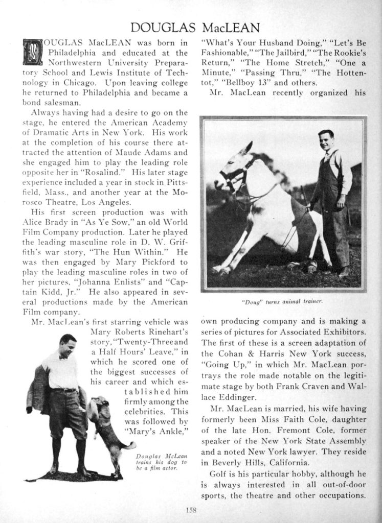Douglas MacLean profile 1924